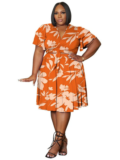 Casual V Neck Two Piece Set