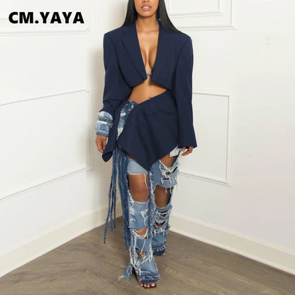 Full Sleeve Blazer and Mini Tie Up Skirt