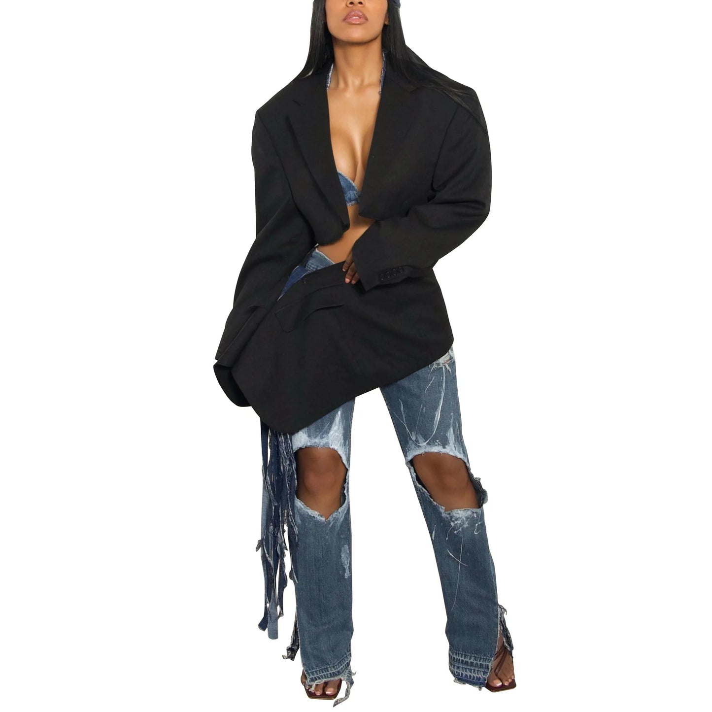 Full Sleeve Blazer and Mini Tie Up Skirt