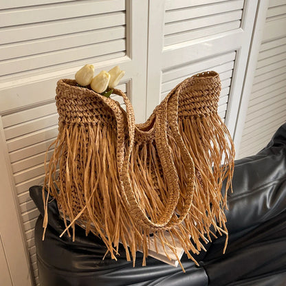 Tassel Woven Shoulder Bag