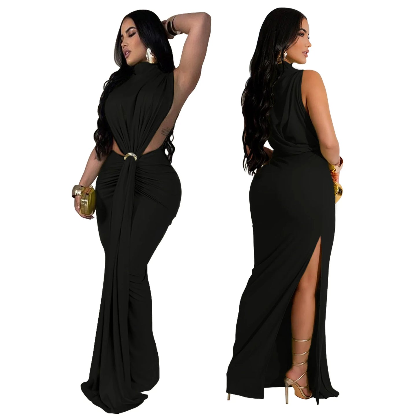 High Split Stacked Bodycon Maxi Dress