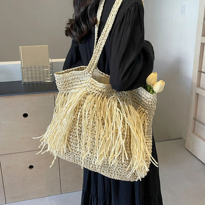 Tassel Woven Shoulder Bag