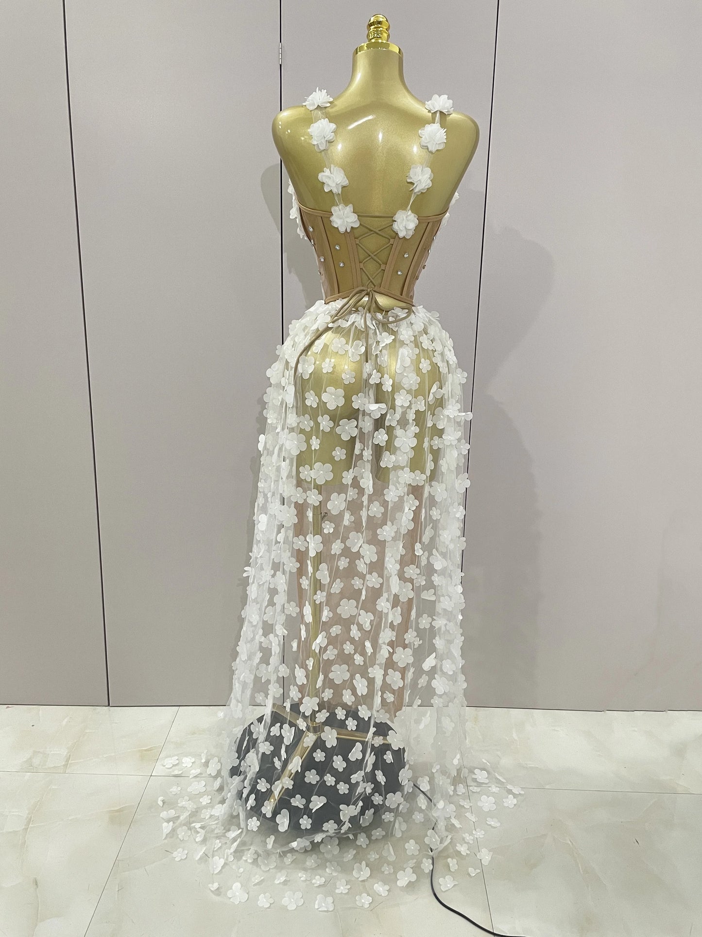 Sexy Mesh See Through Flowers Dress
