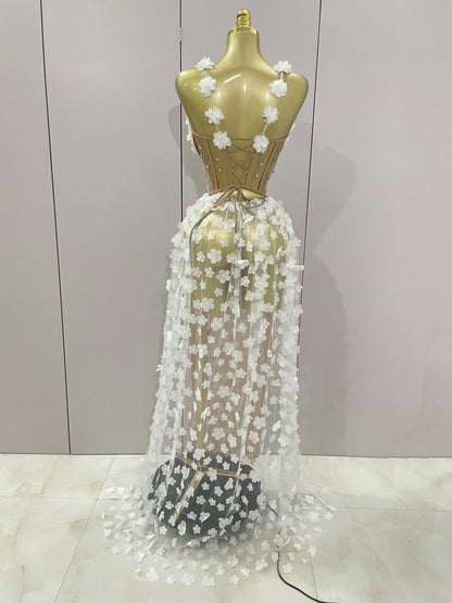 Sexy Mesh See Through Flowers Dress