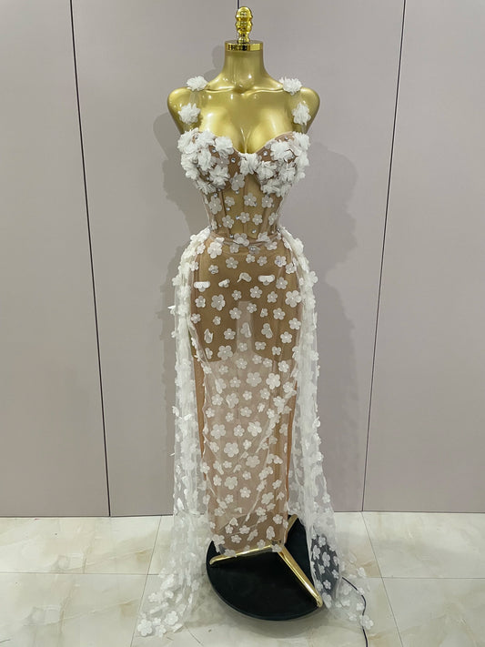 Sexy Mesh See Through Flowers Dress