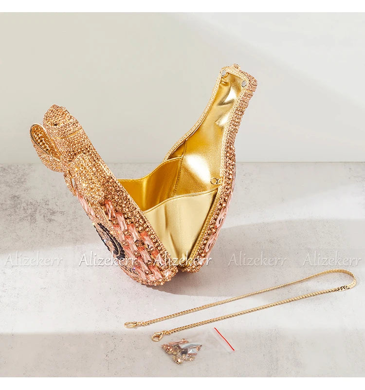 Champagne Bottle Shaped Bow Crystal Bag