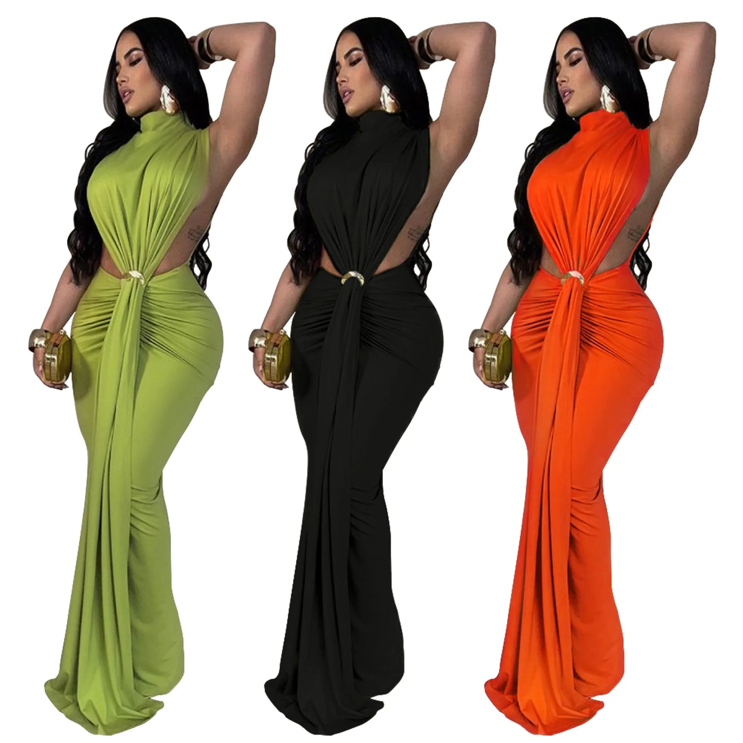 High Split Stacked Bodycon Maxi Dress