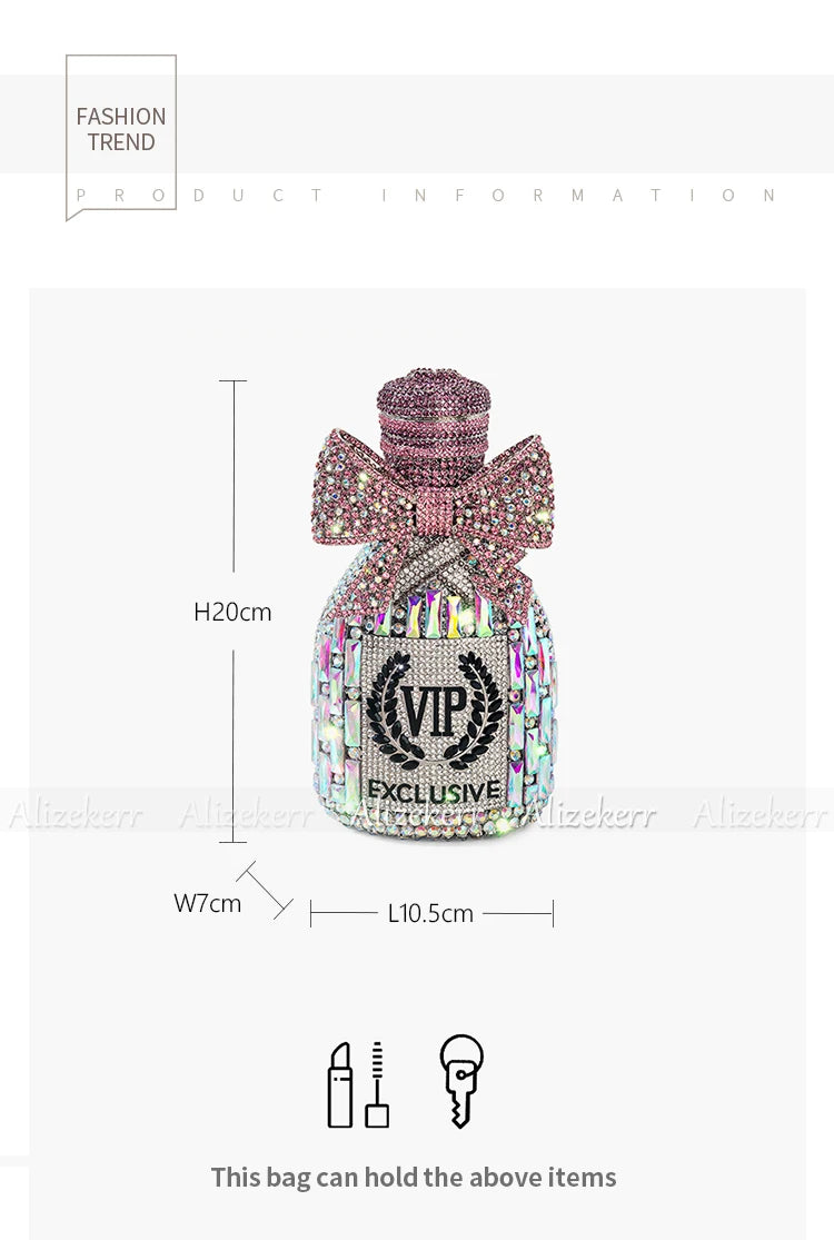 Champagne Bottle Shaped Bow Crystal Bag