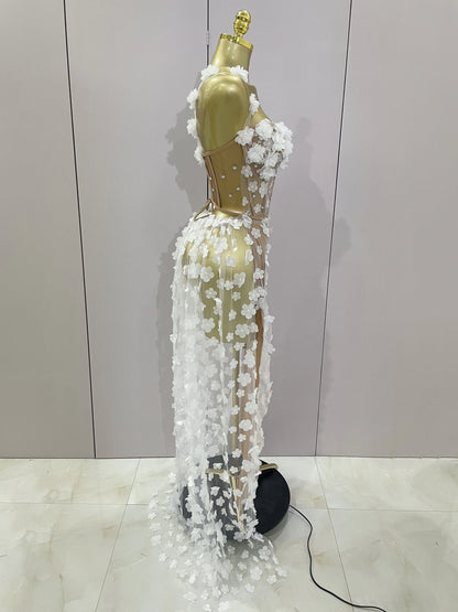 Sexy Mesh See Through Flowers Dress