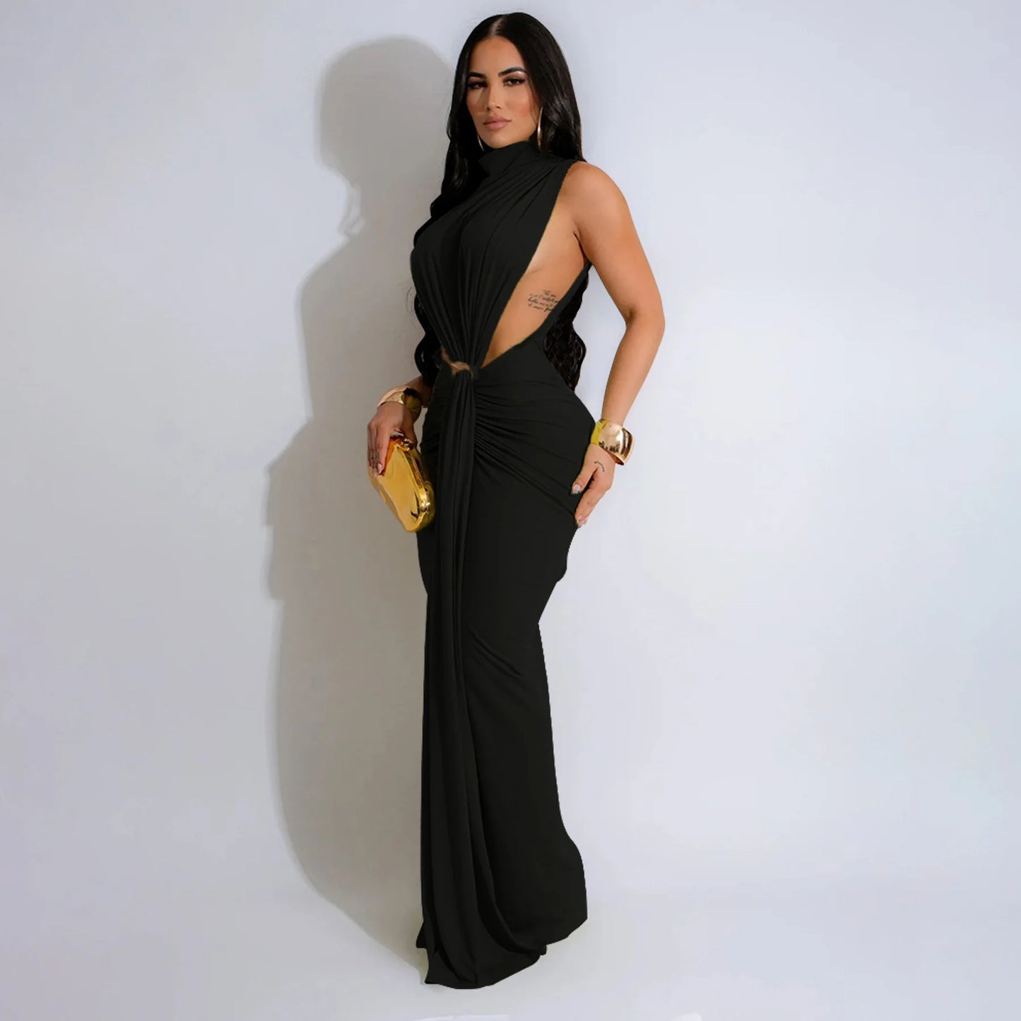 High Split Stacked Bodycon Maxi Dress