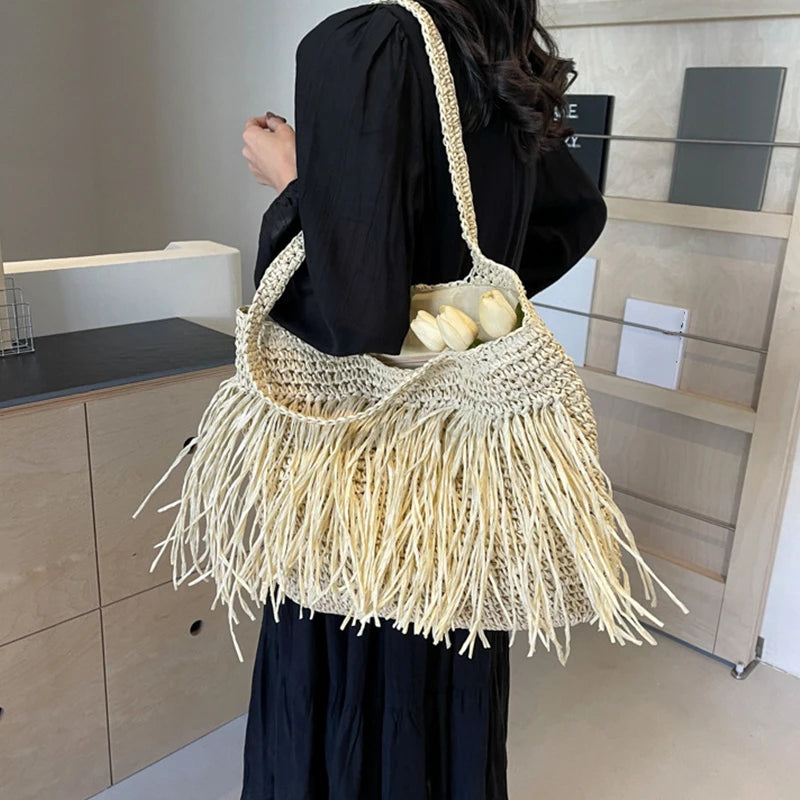 Tassel Woven Shoulder Bag