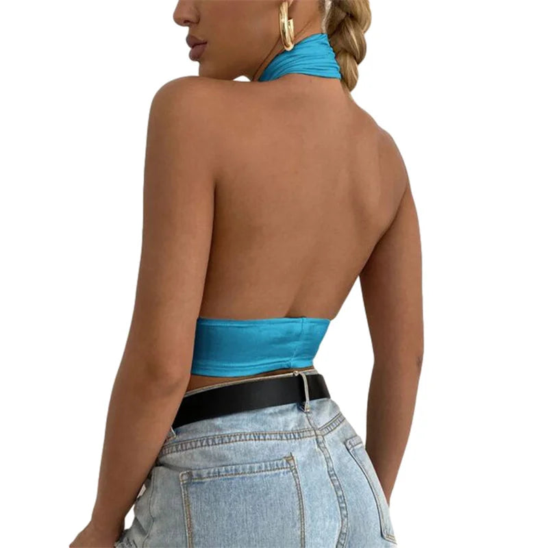 Solid Sleeveless Backless Crop Top