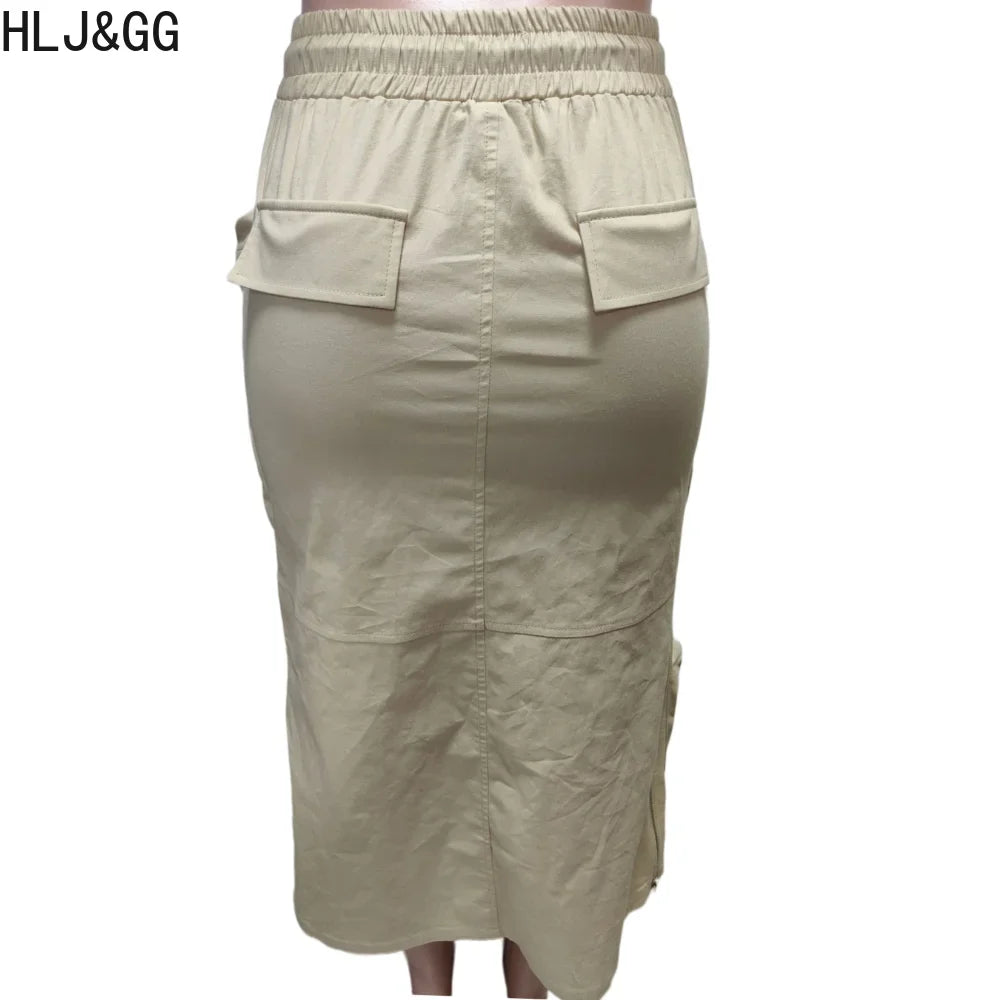 Zipper Pocket  High Waist Skirt