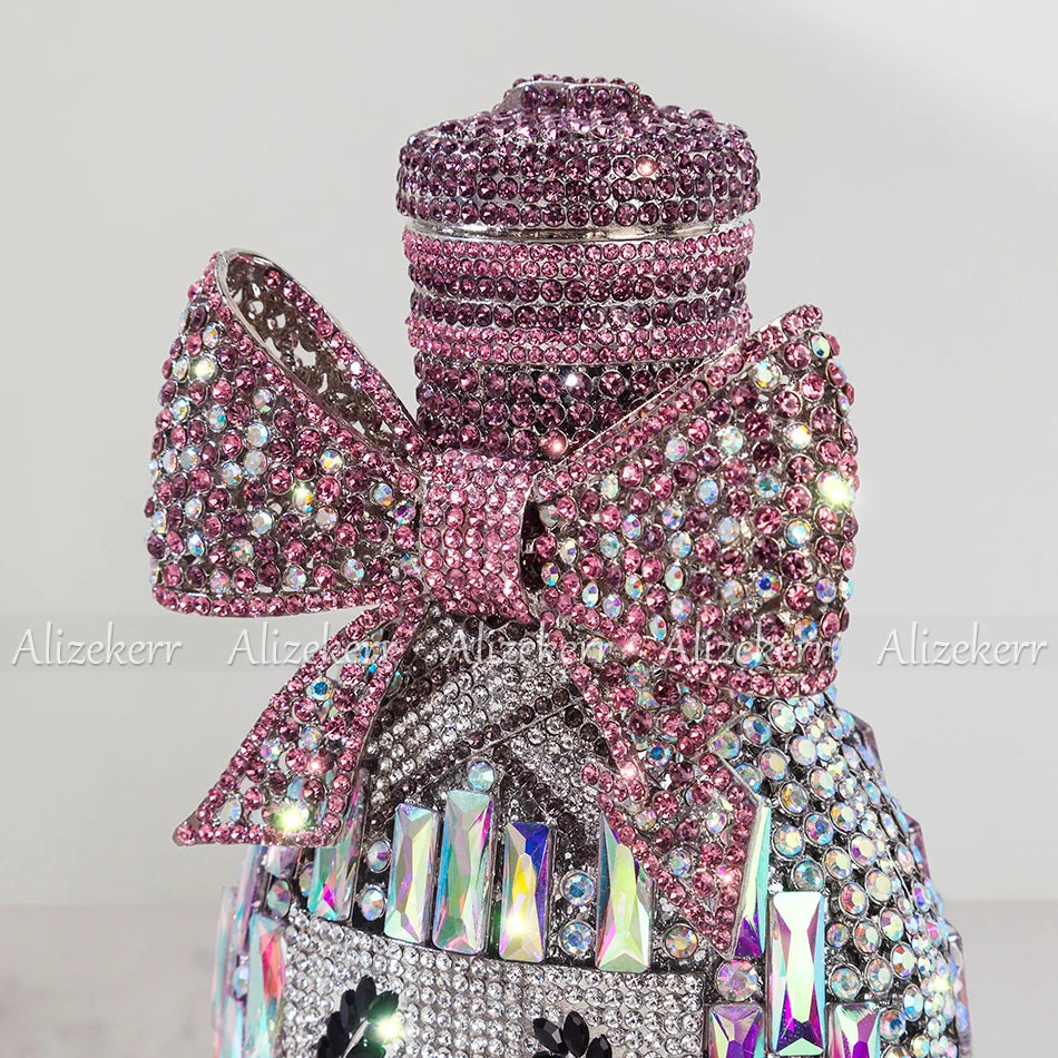 Champagne Bottle Shaped Bow Crystal Bag