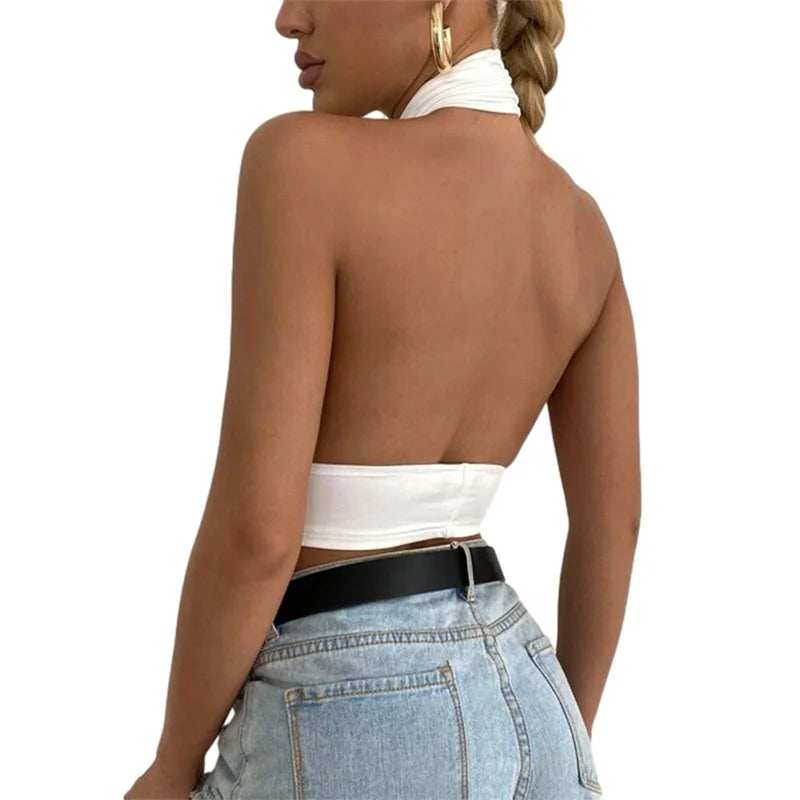 Solid Sleeveless Backless Crop Top