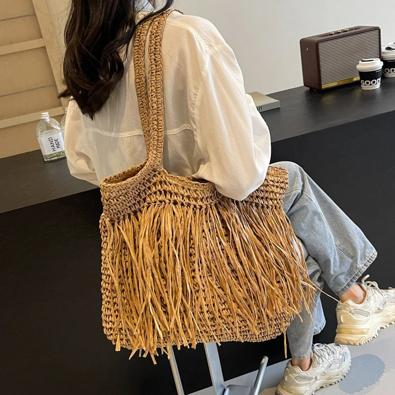 Tassel Woven Shoulder Bag