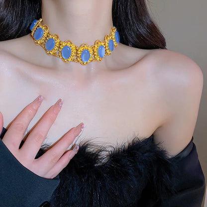 Vintage Palace Blue Choker Necklace and Drop Earrings