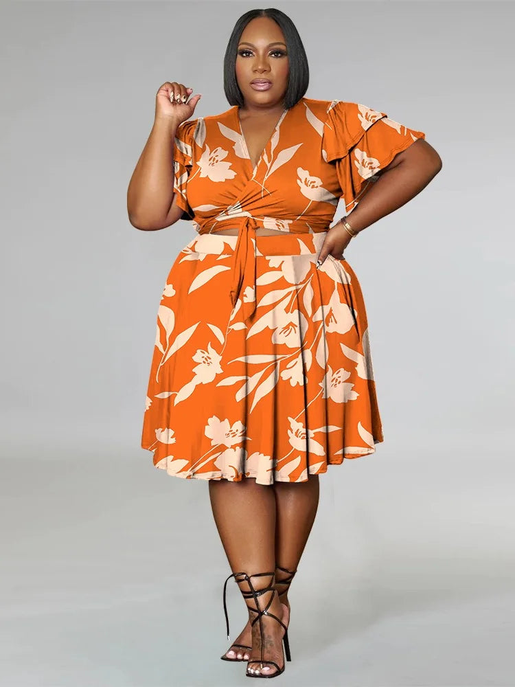 Casual V Neck Two Piece Set