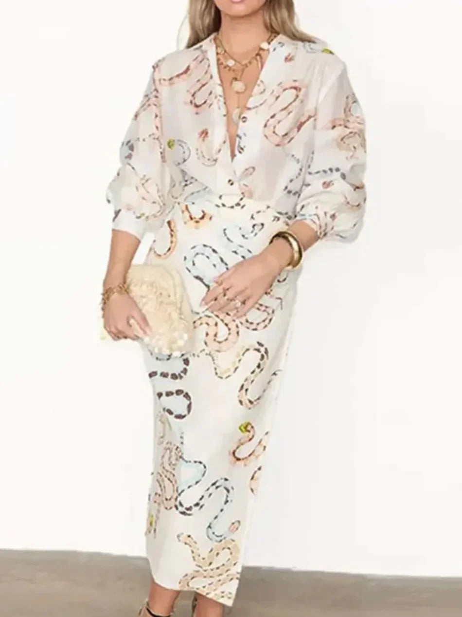 Long Sleeved Button Up Collar Skirts Set