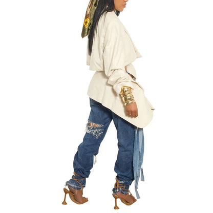 Full Sleeve Blazer and Mini Tie Up Skirt