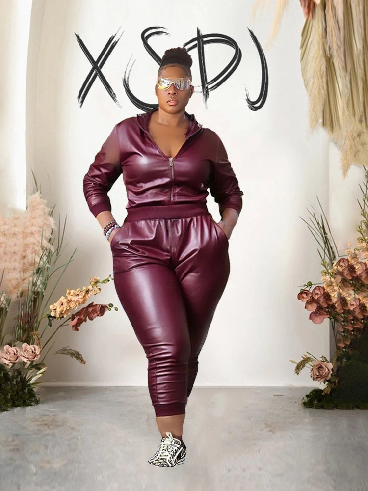 Long Sleeve Faux Leather Set