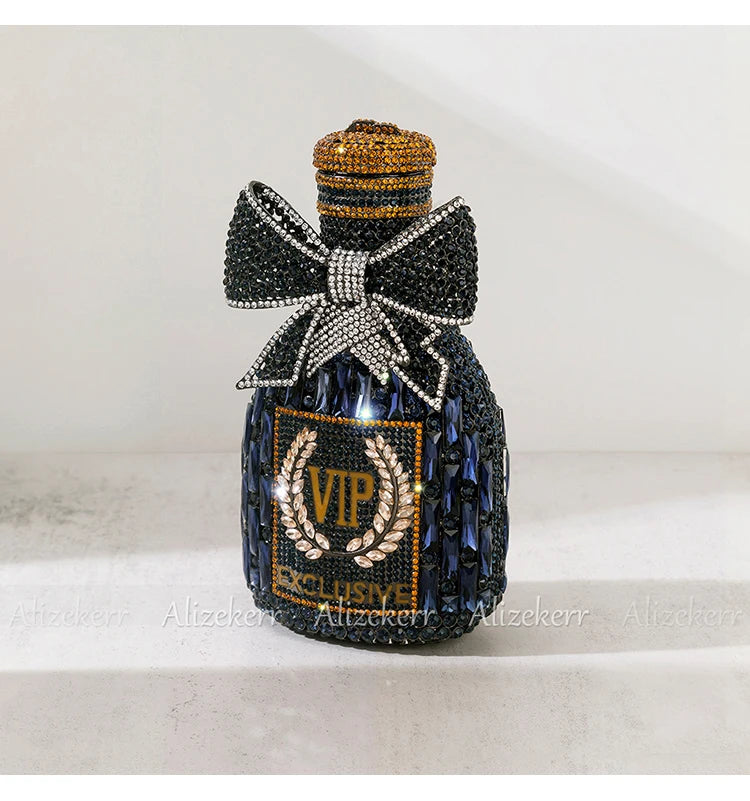 Champagne Bottle Shaped Bow Crystal Bag