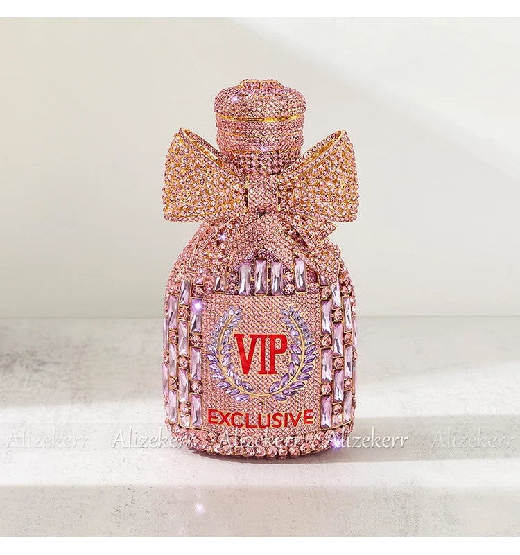 Champagne Bottle Shaped Bow Crystal Bag