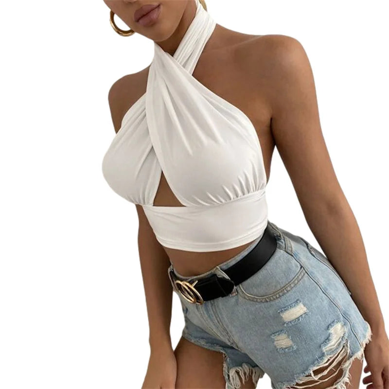 Solid Sleeveless Backless Crop Top