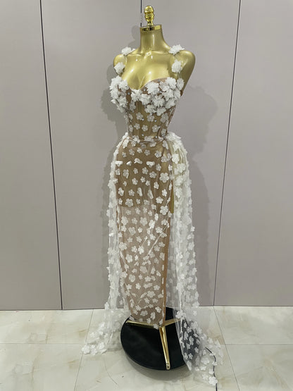 Sexy Mesh See Through Flowers Dress