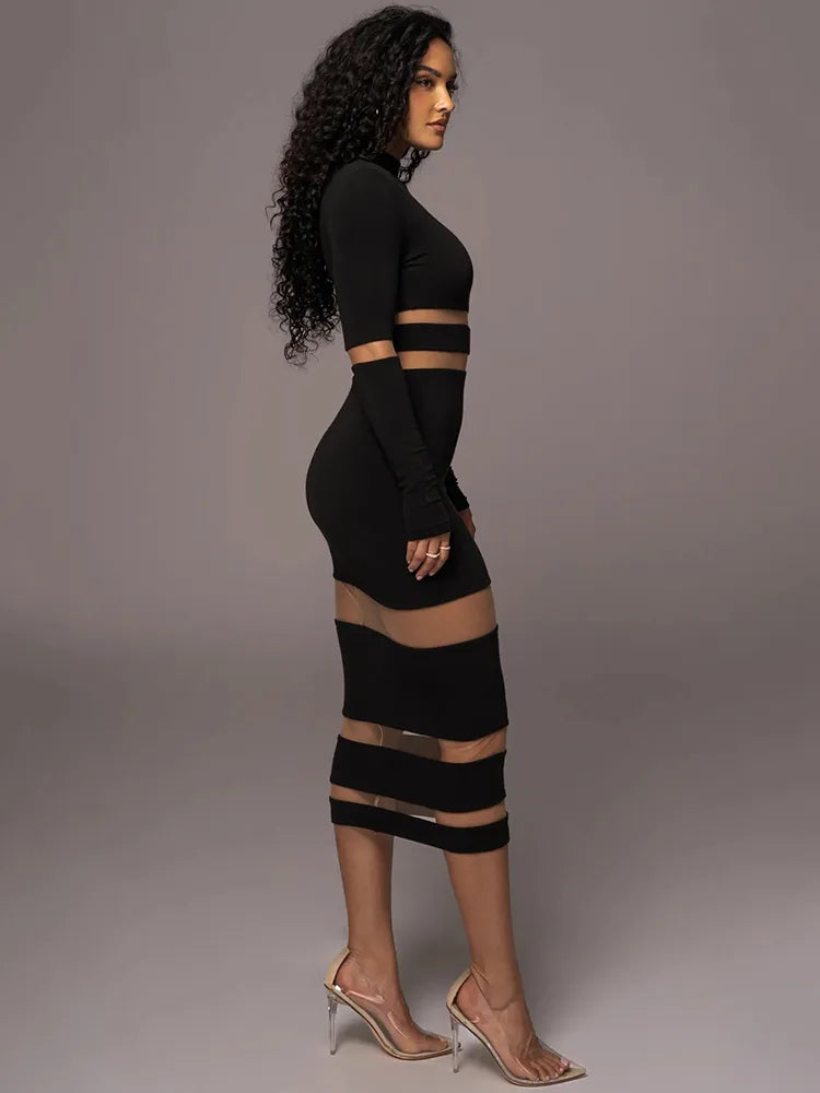 Patchwork Bodycon Midi Dress