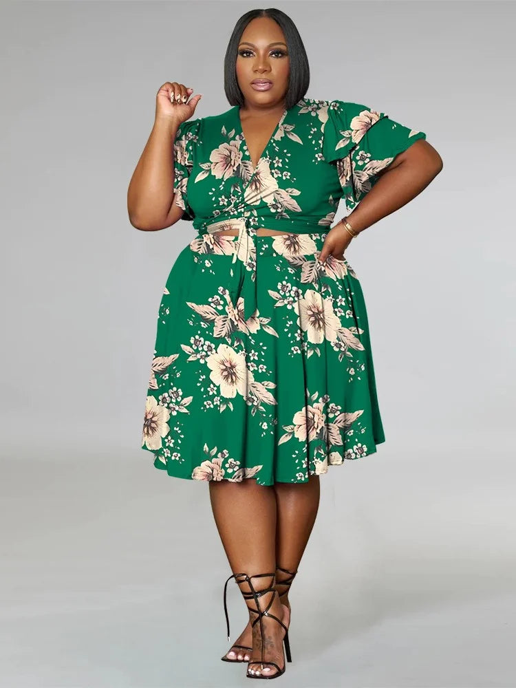 Casual V Neck Two Piece Set