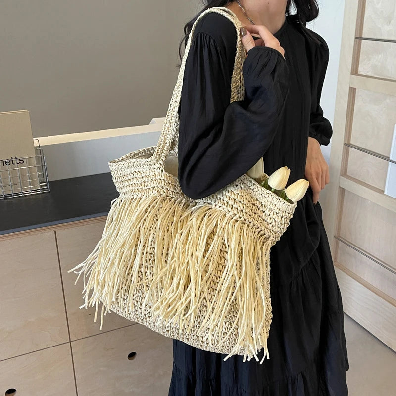 Tassel Woven Shoulder Bag