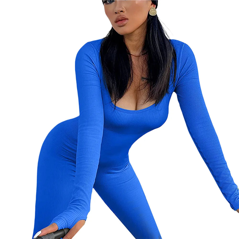 Ribbed Square Neck Bodycon Jumpsuit