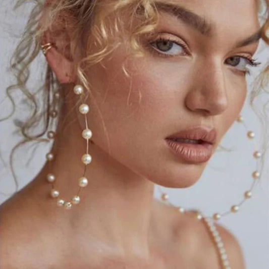 Imitation Pearl Hoop Earrings