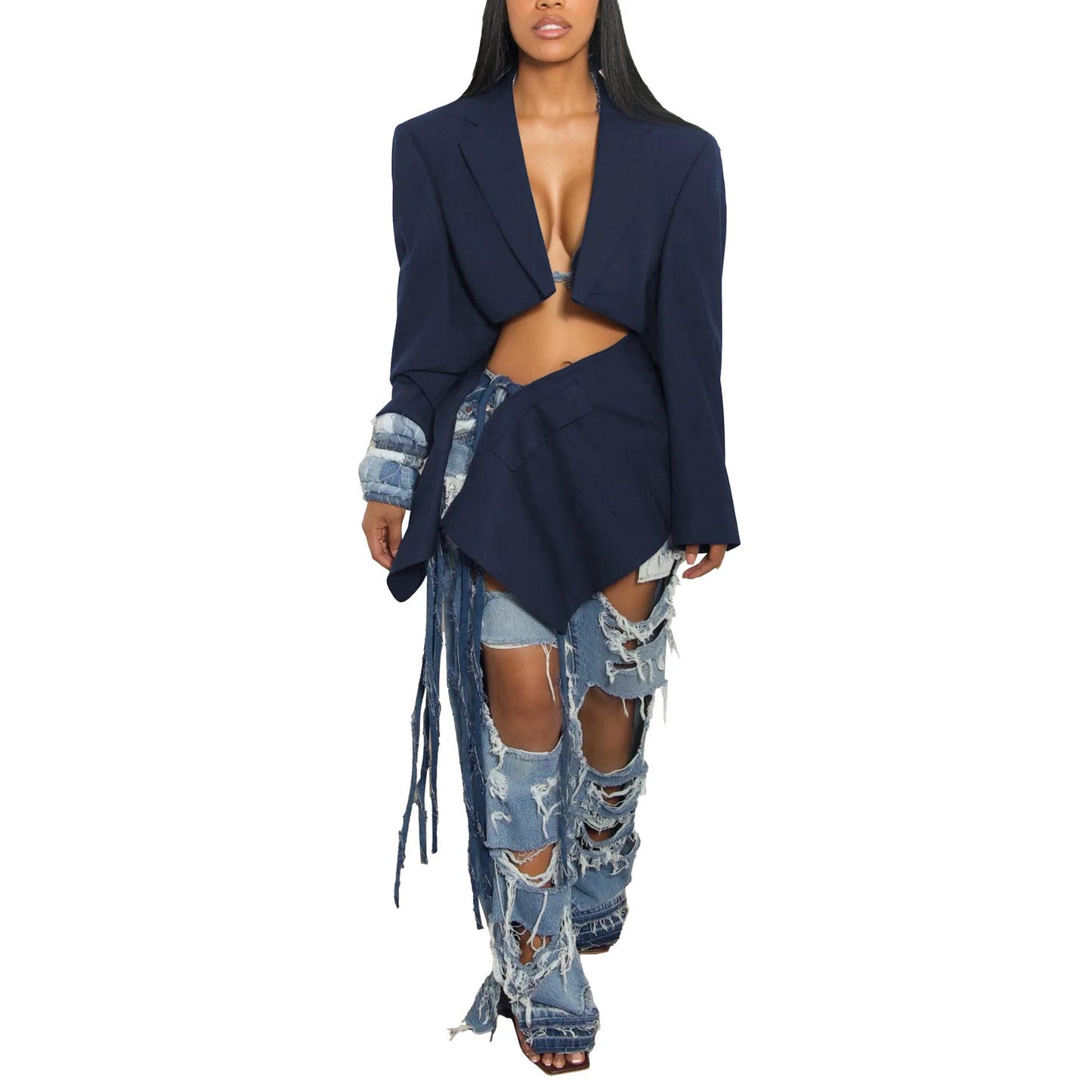Full Sleeve Blazer and Mini Tie Up Skirt