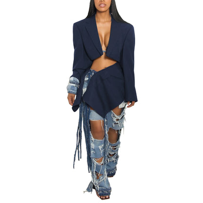 Full Sleeve Blazer and Mini Tie Up Skirt