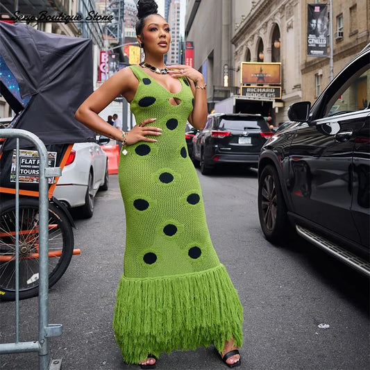 Sexy See Through Knitted Maxi Dress