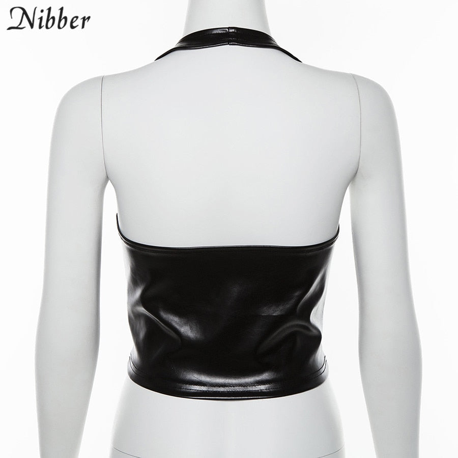 Punk Black PU Leather Crop Top