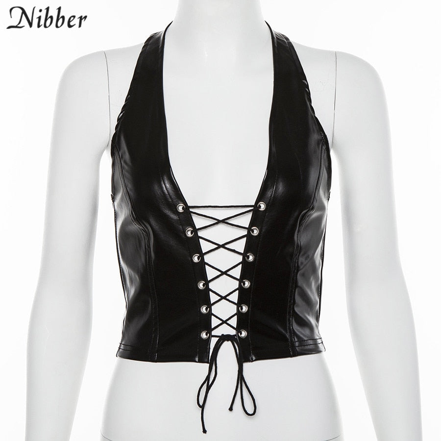 Punk Black PU Leather Crop Top