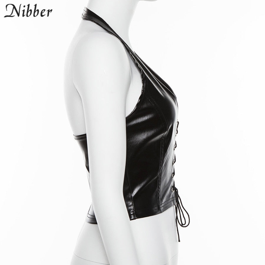 Punk Black PU Leather Crop Top