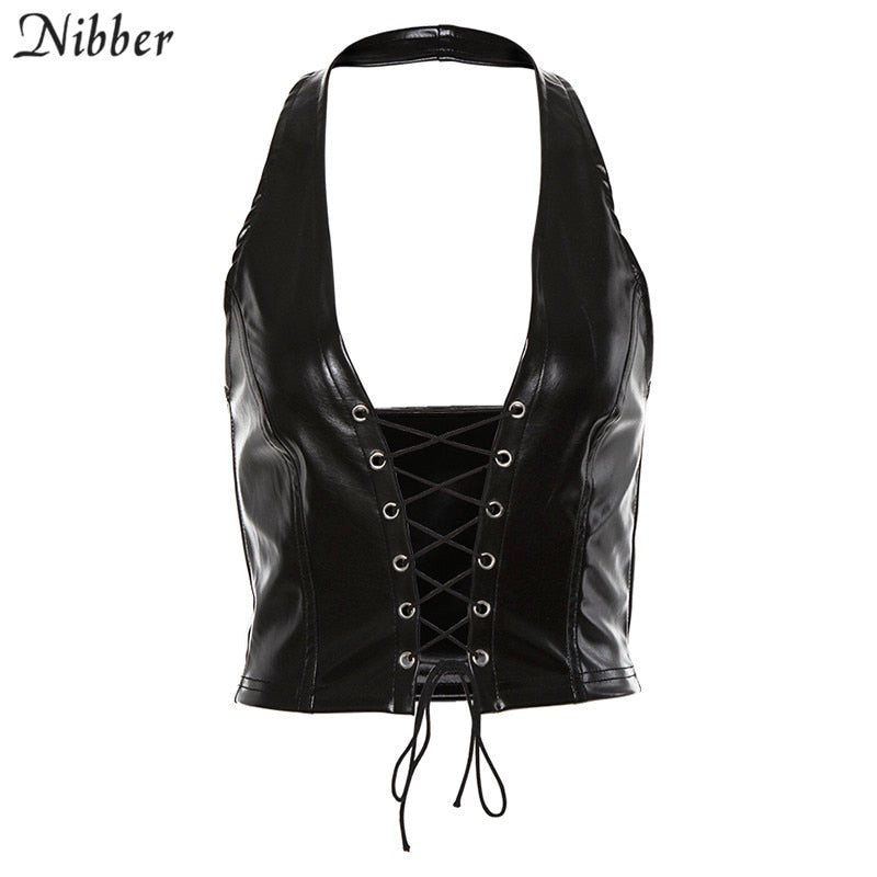 Punk Black PU Leather Crop Top