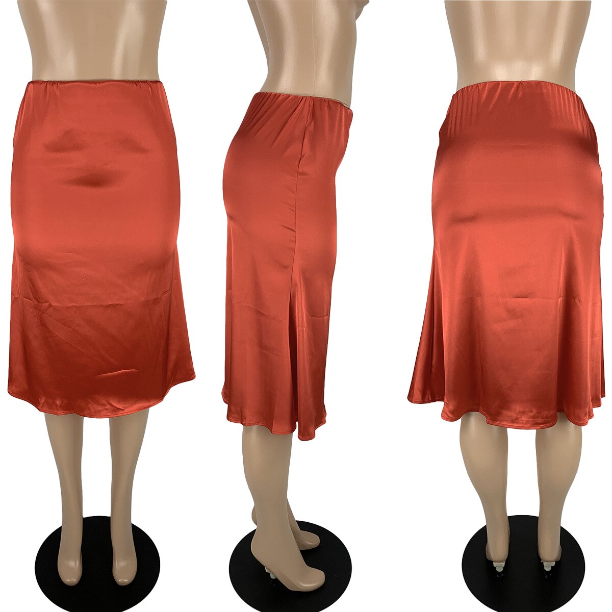 Elegant Satin High Waist Knee Length Mermaid Skirt