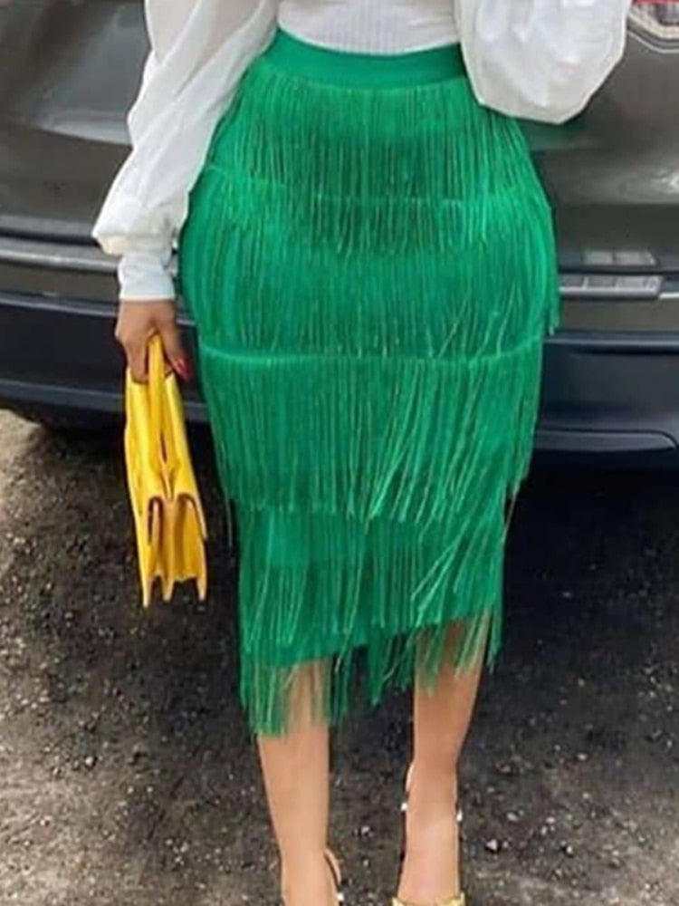 Fringe Bodycon Pencil Tassel Skirt