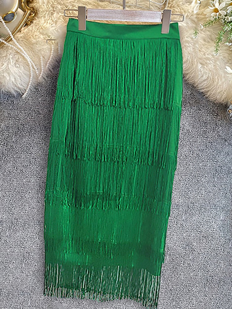 Fringe Bodycon Pencil Tassel Skirt