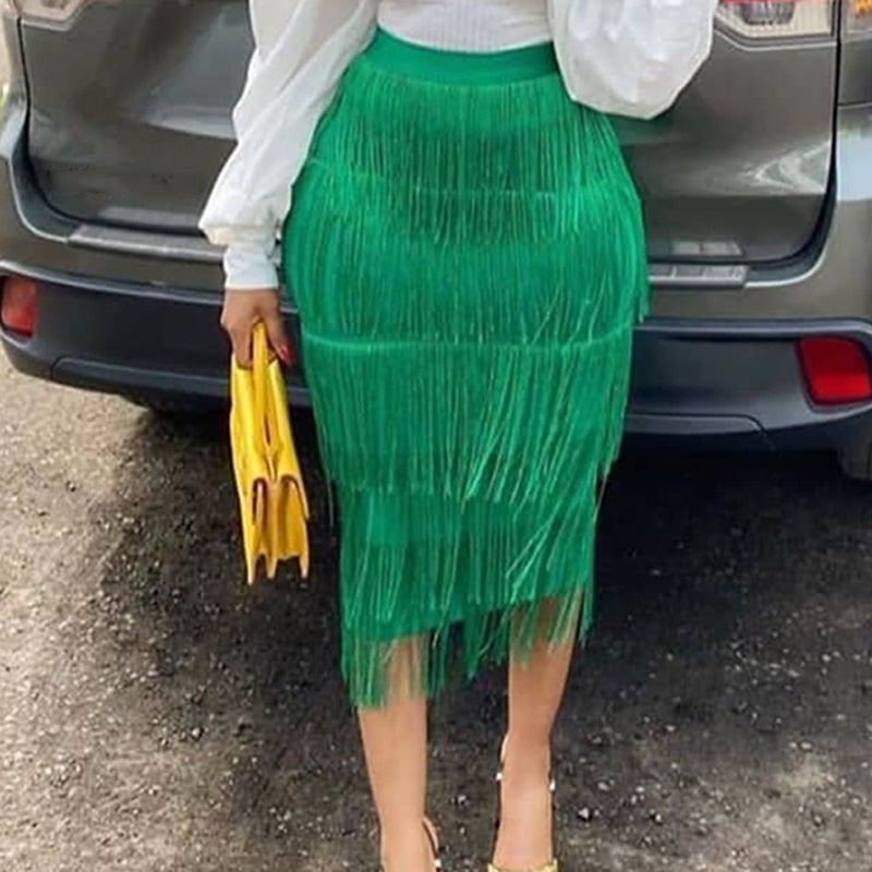 Fringe Bodycon Pencil Tassel Skirt