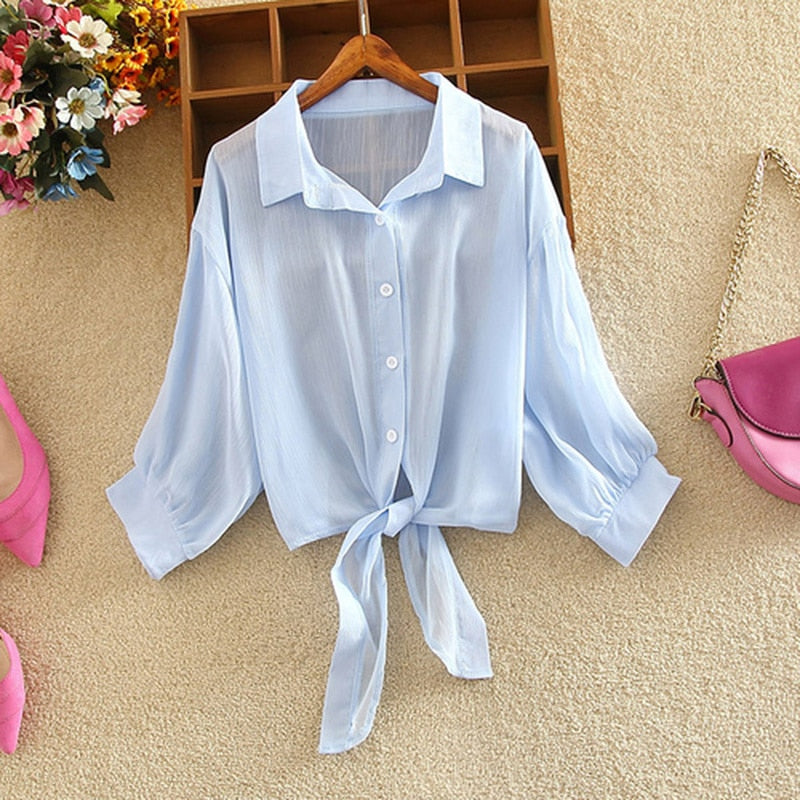 Half Sleeve t Loose Button Up Blouse