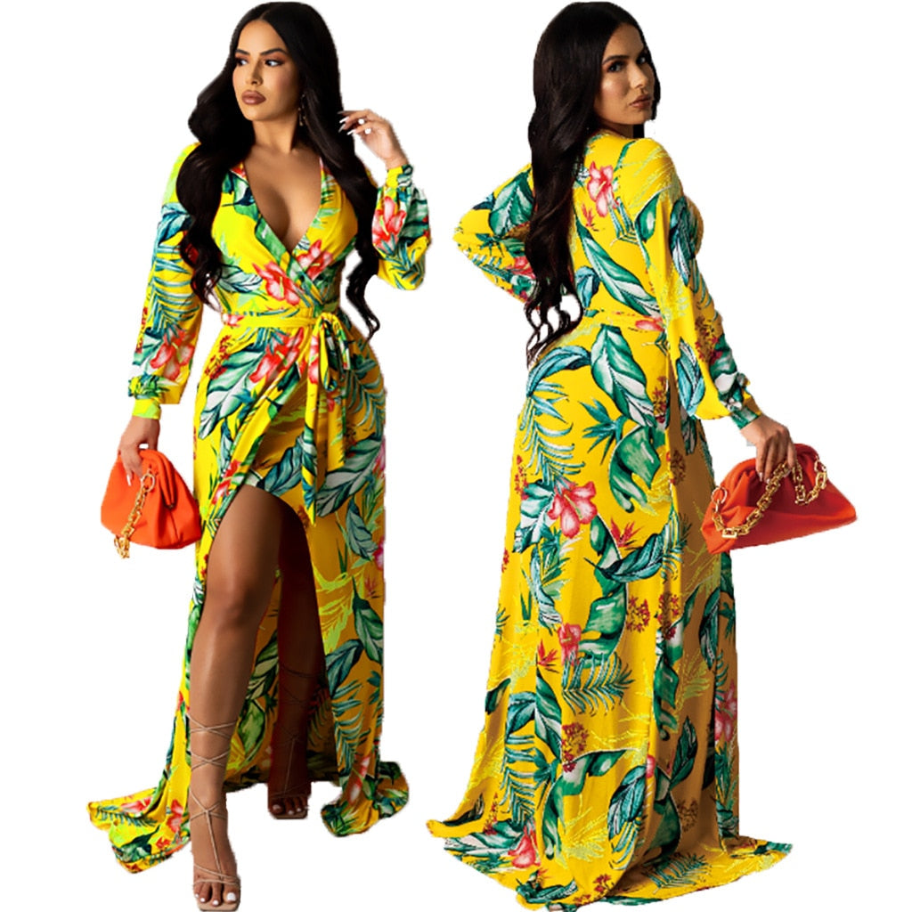 Full Sleeve V-neck Maxi Dress