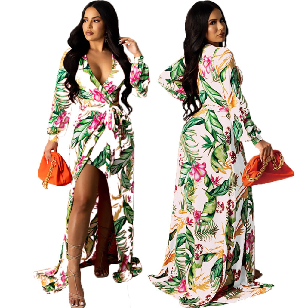 Full Sleeve V-neck Maxi Dress