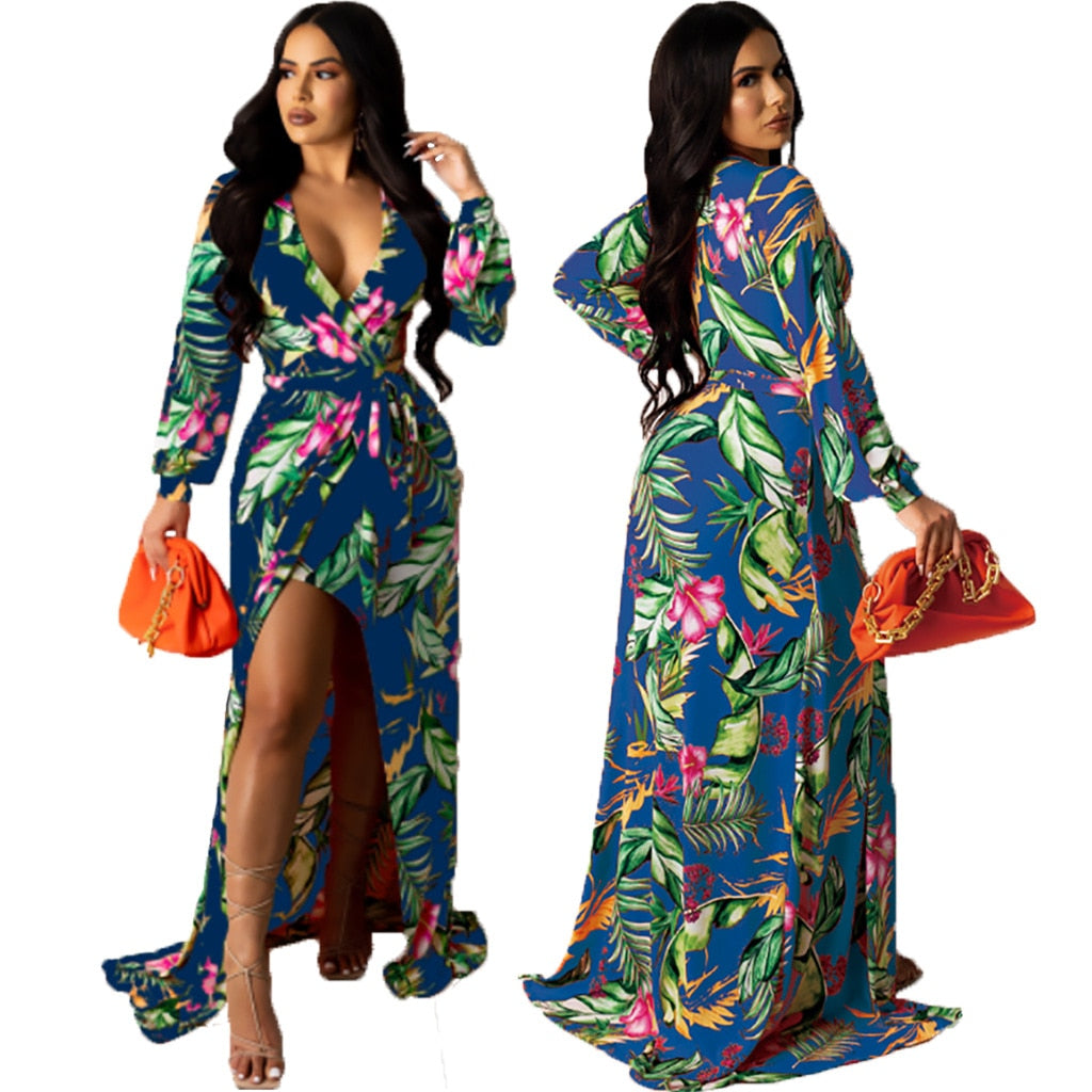 Full Sleeve V-neck Maxi Dress