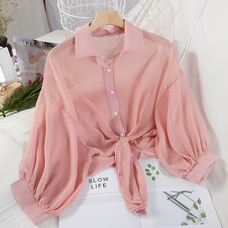 Half Sleeve t Loose Button Up Blouse